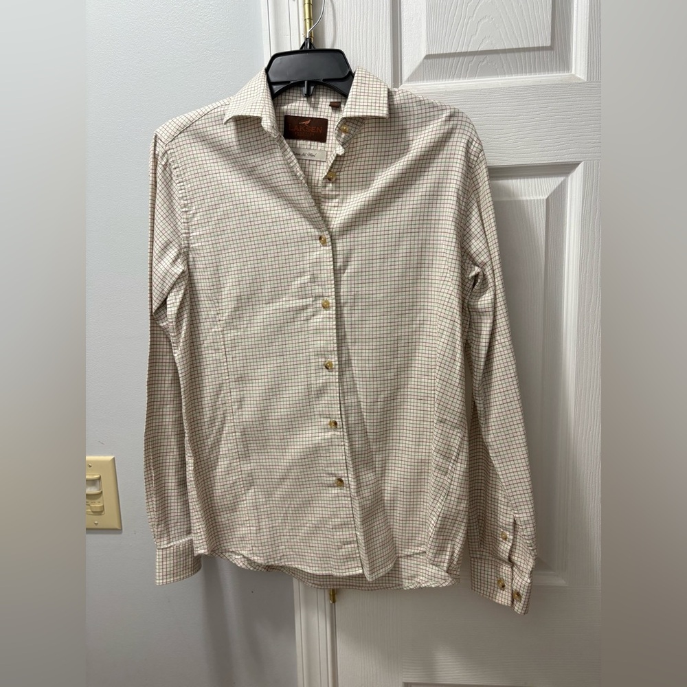 Women’s Laksen Allie Cotton/Wool Beige/Purple Checked Shirt Size EU 36/ Small